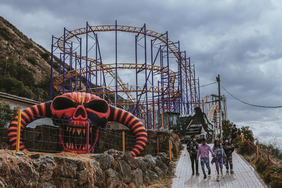 Roller coaster with themed decorations