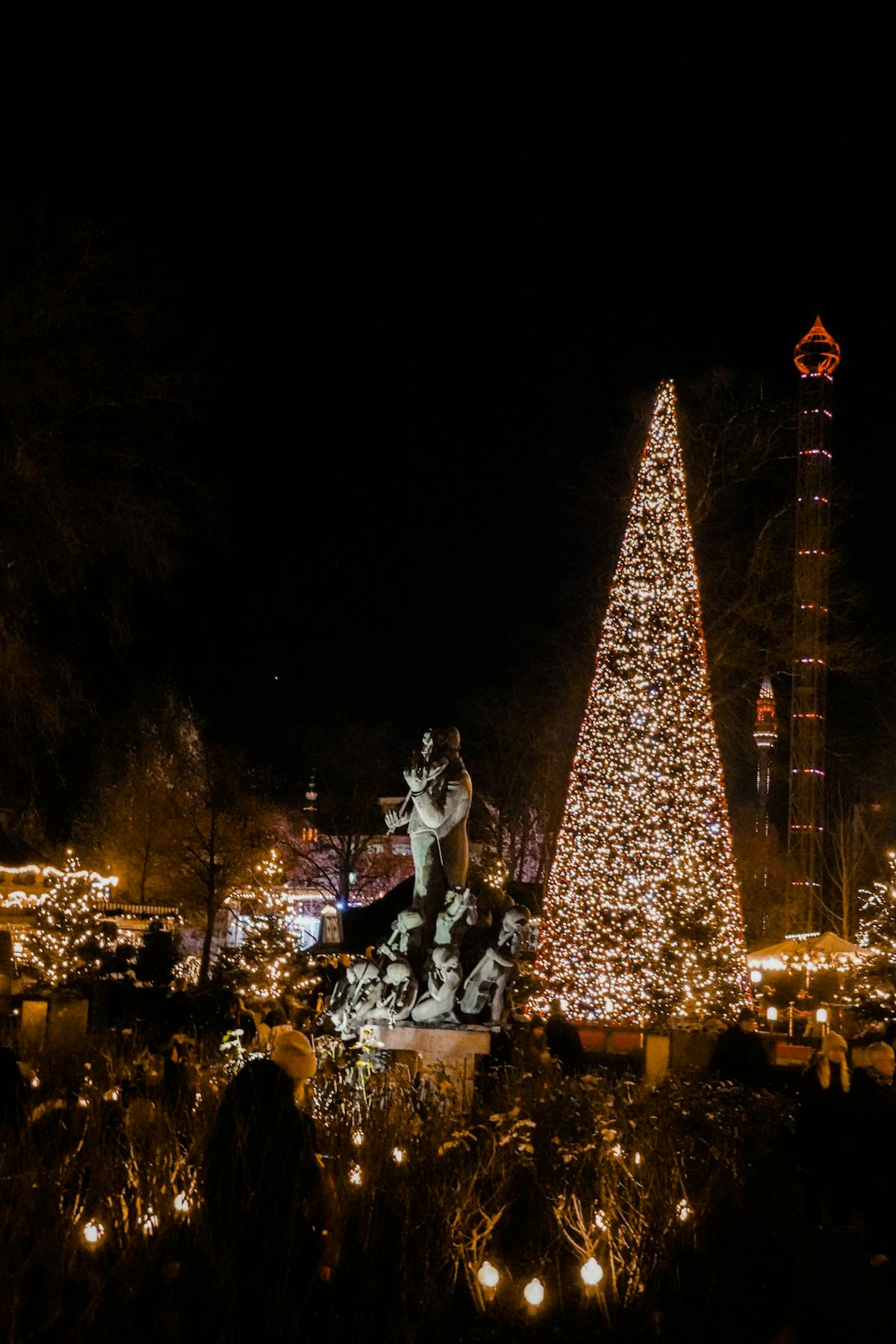 Christmas lights and decorations at night in Tivoli Gardens, Copenhagen