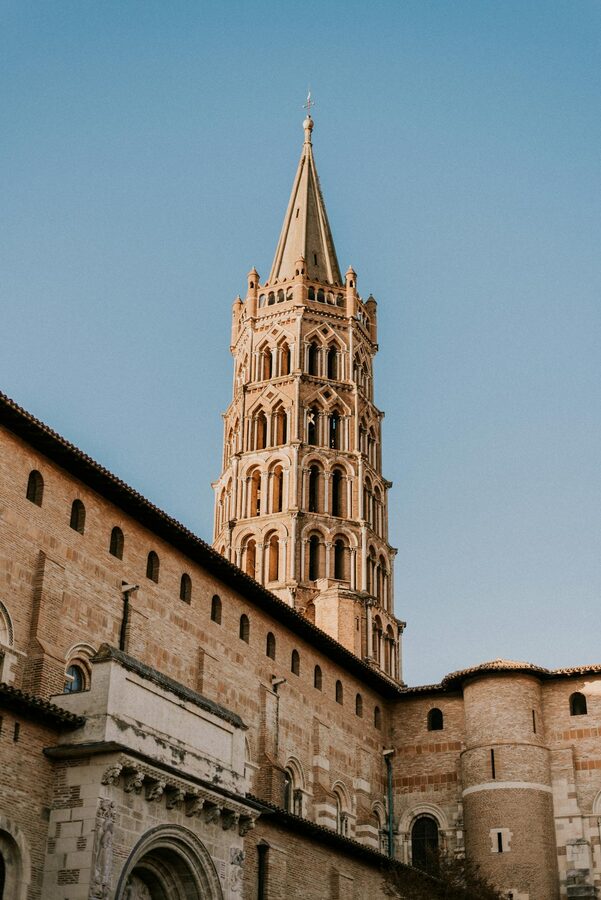 Basilica tower in Toulouse at sunset