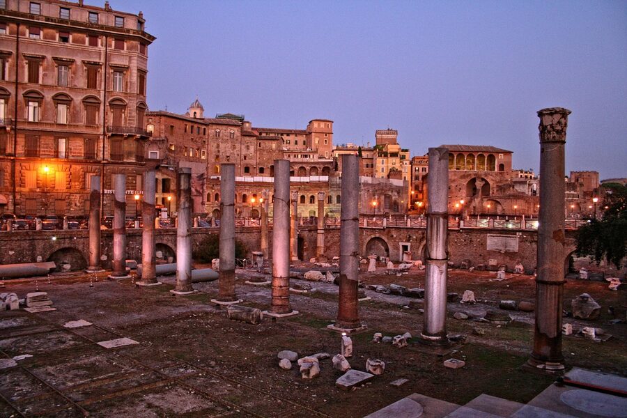 Trajans Forum night view Rome
