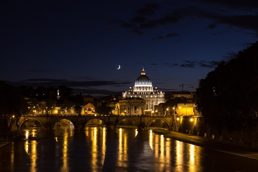 Trastevere Rome bridge at night