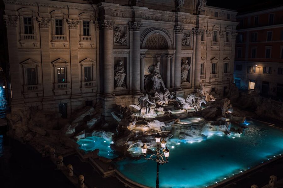 Trevi Fountain illuminated at night