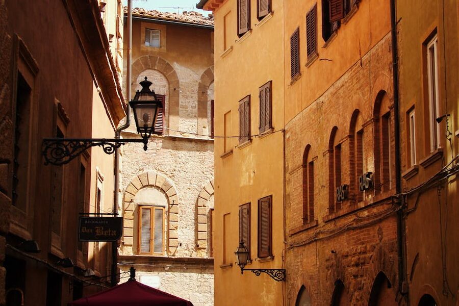 Tuscan alleyway historic architecture in evening