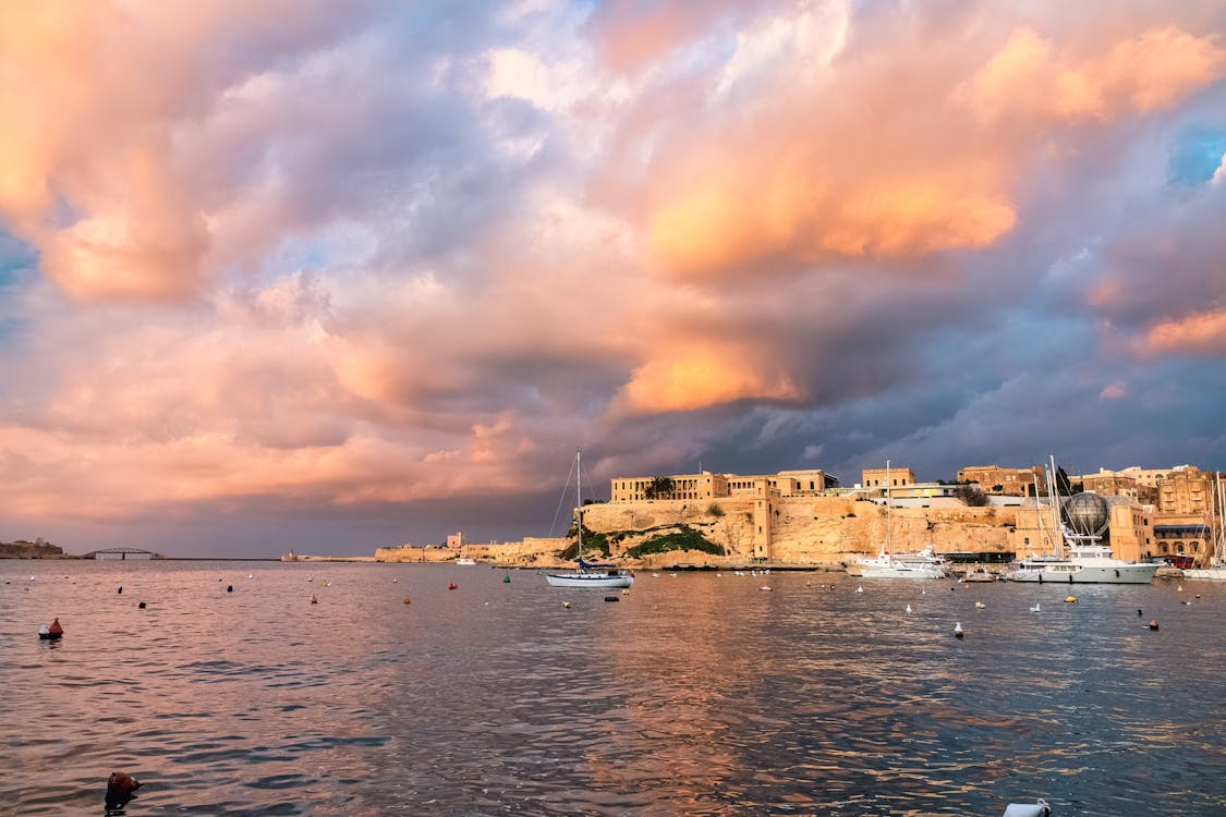 Valletta Malta waterfront at sunset