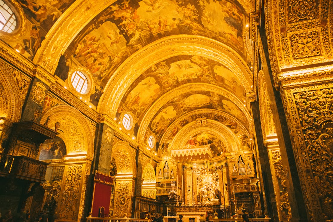 Ornate baroque interior of St. John's Co-Cathedral in Valletta