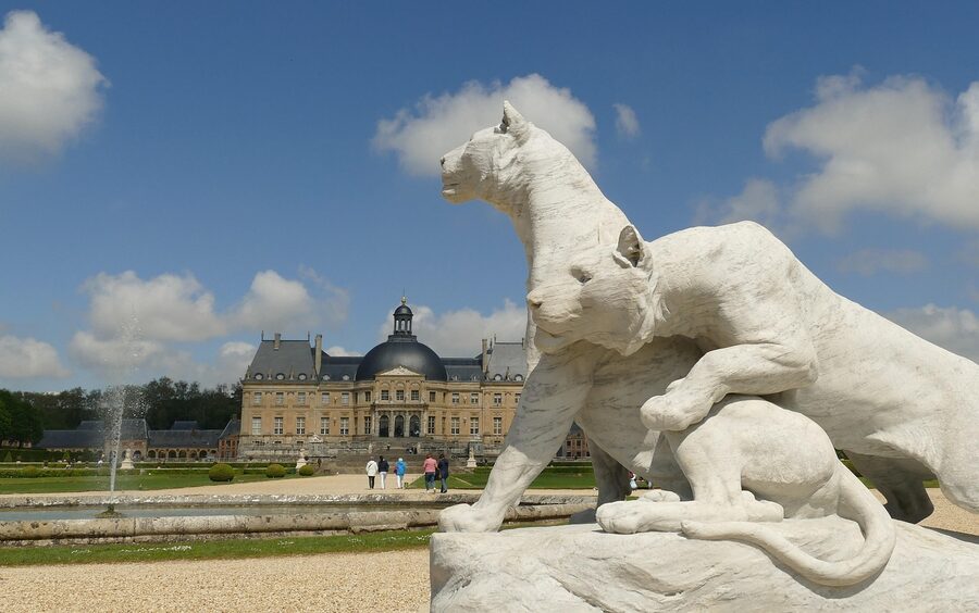Lioness sculpture in the gardens of Vaux-le-Vicomte