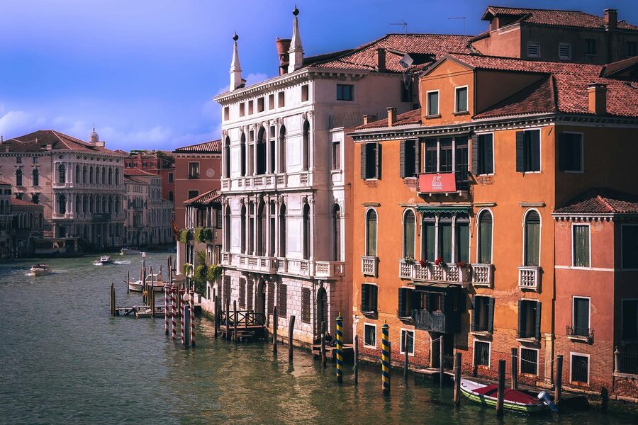 Venice canal with colorful historic buildings