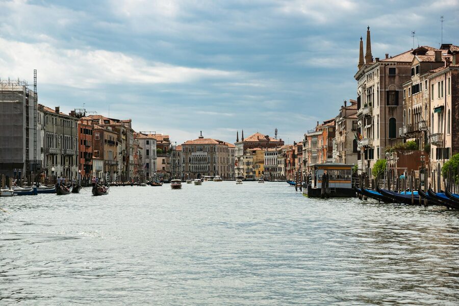 Grand Canal gondolas and historic buildings
