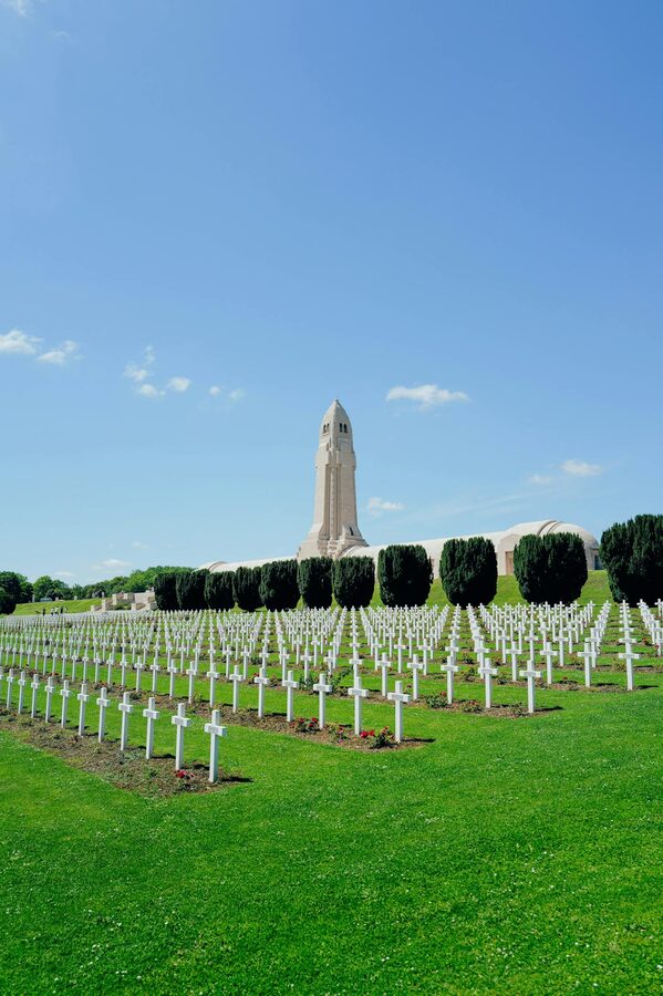 Rows of crosses at Verdun Memorial Cemetery
