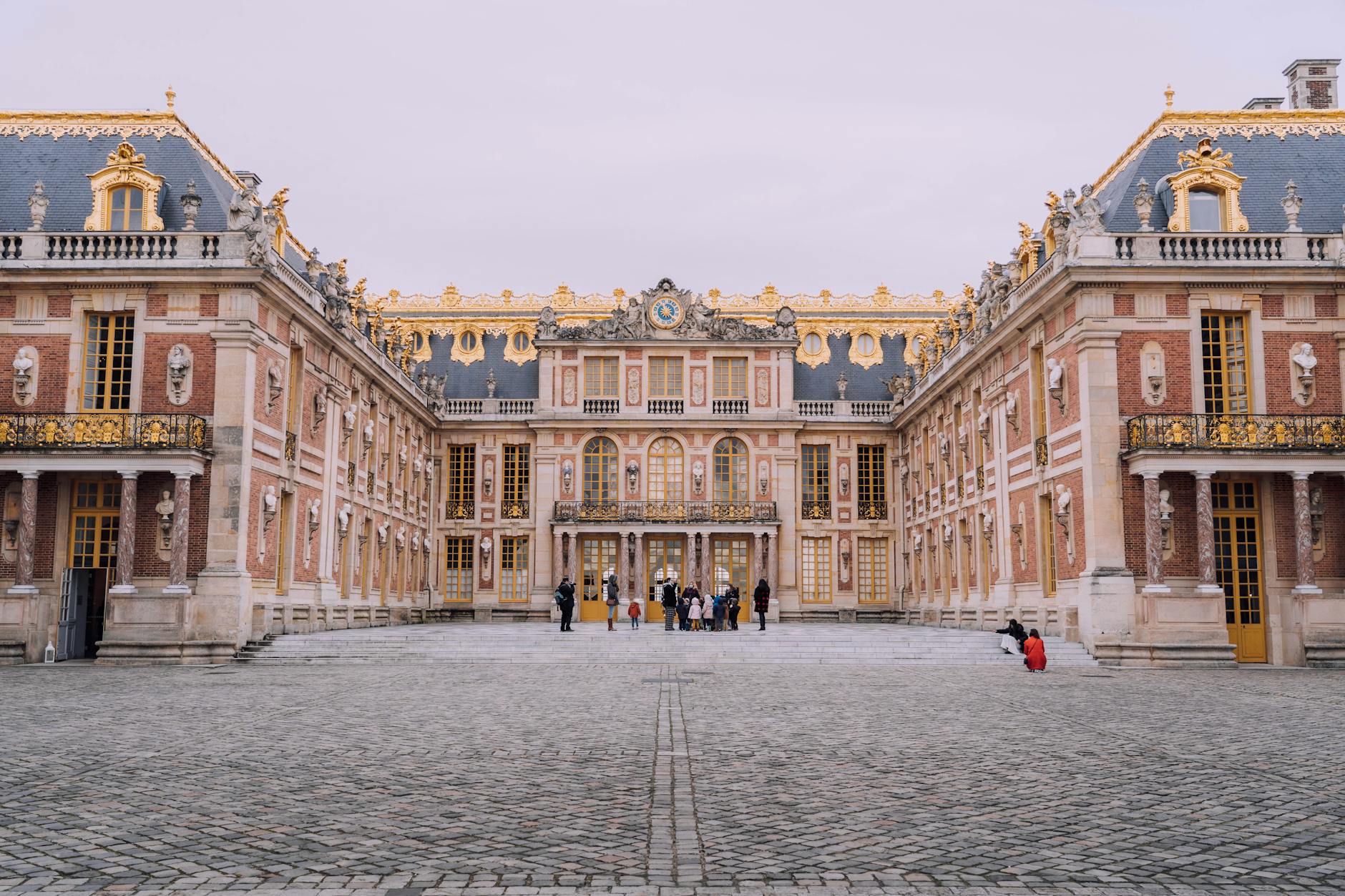 A view of the classic architecture courtyard at the Palace of Versailles