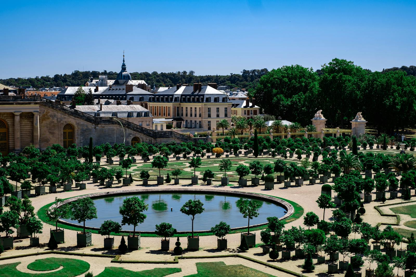 Landscaped gardens at the Palace of Versailles showing symmetrical design