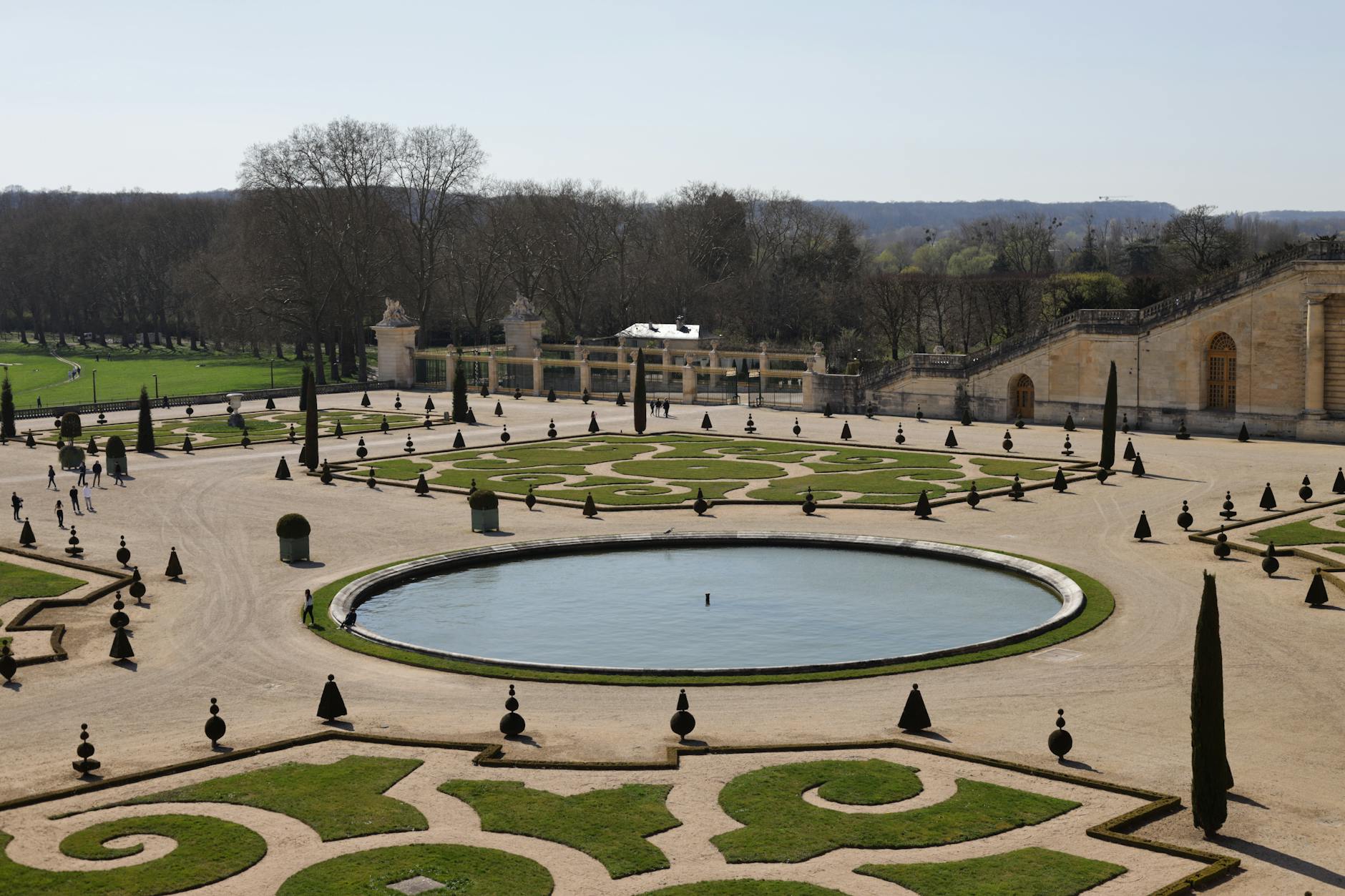 A view of the symmetrical garden design at Versailles