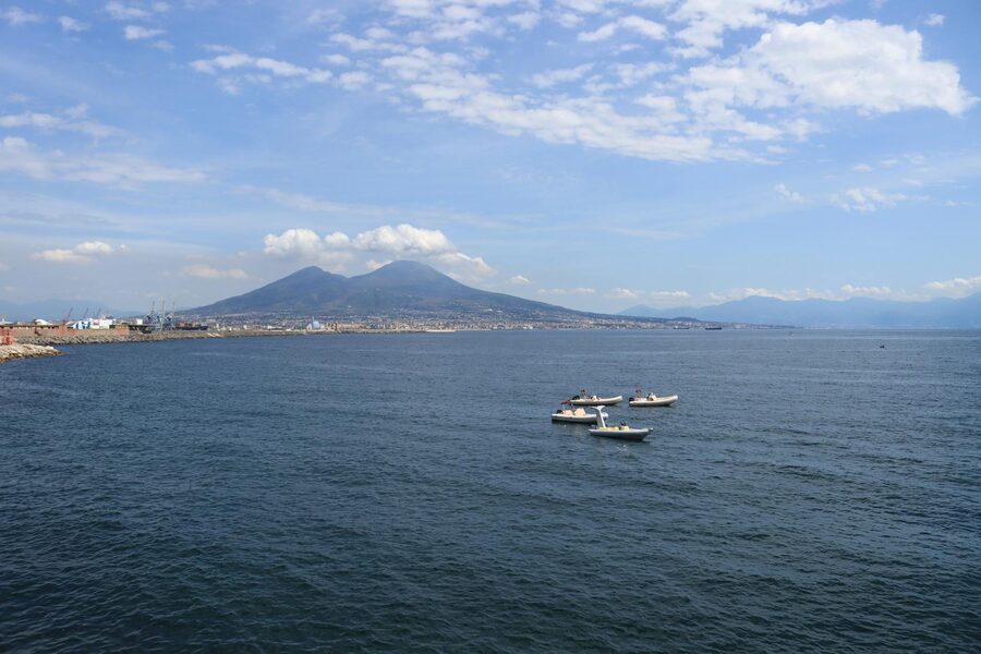 Aerial view of Mount Vesuvius and Bay of Naples