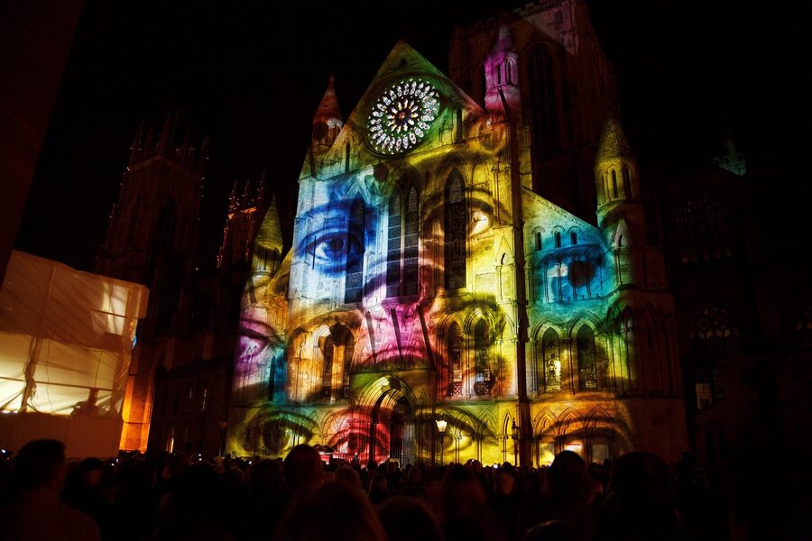 Video mapping projection on building