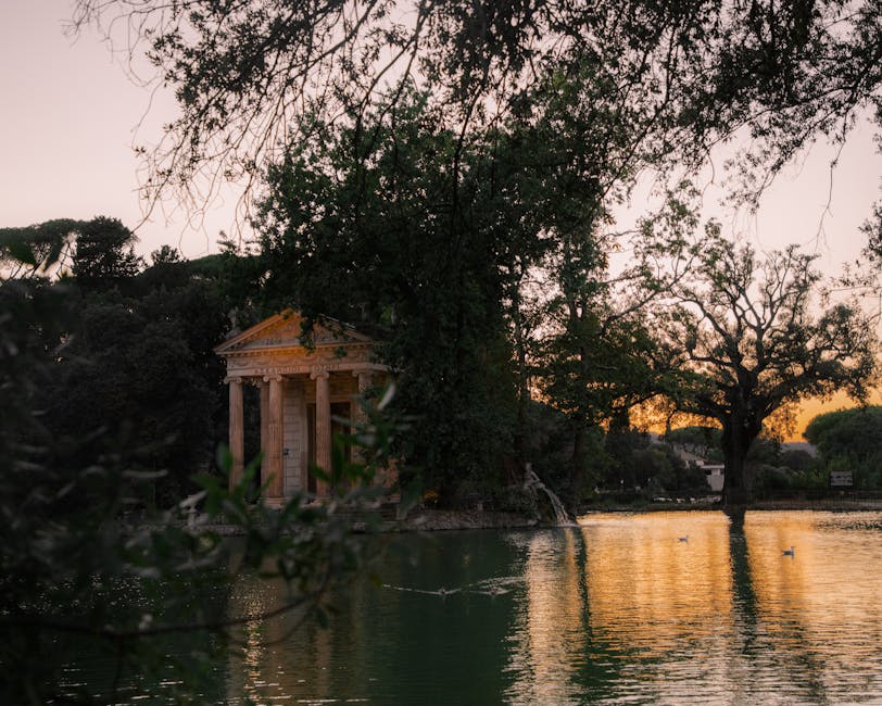 Villa Borghese Temple of Aesculapius at sunset