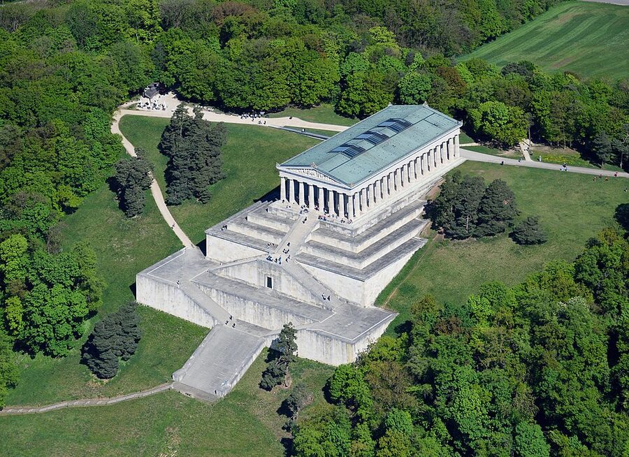 Aerial view of Walhalla memorial from southeast