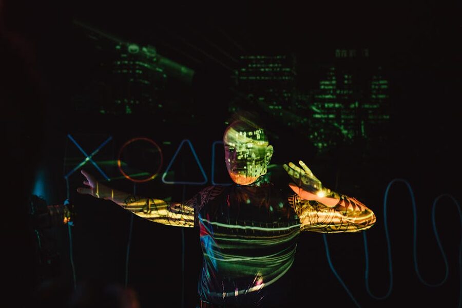 Futuristic cityscape projection Rome immersive