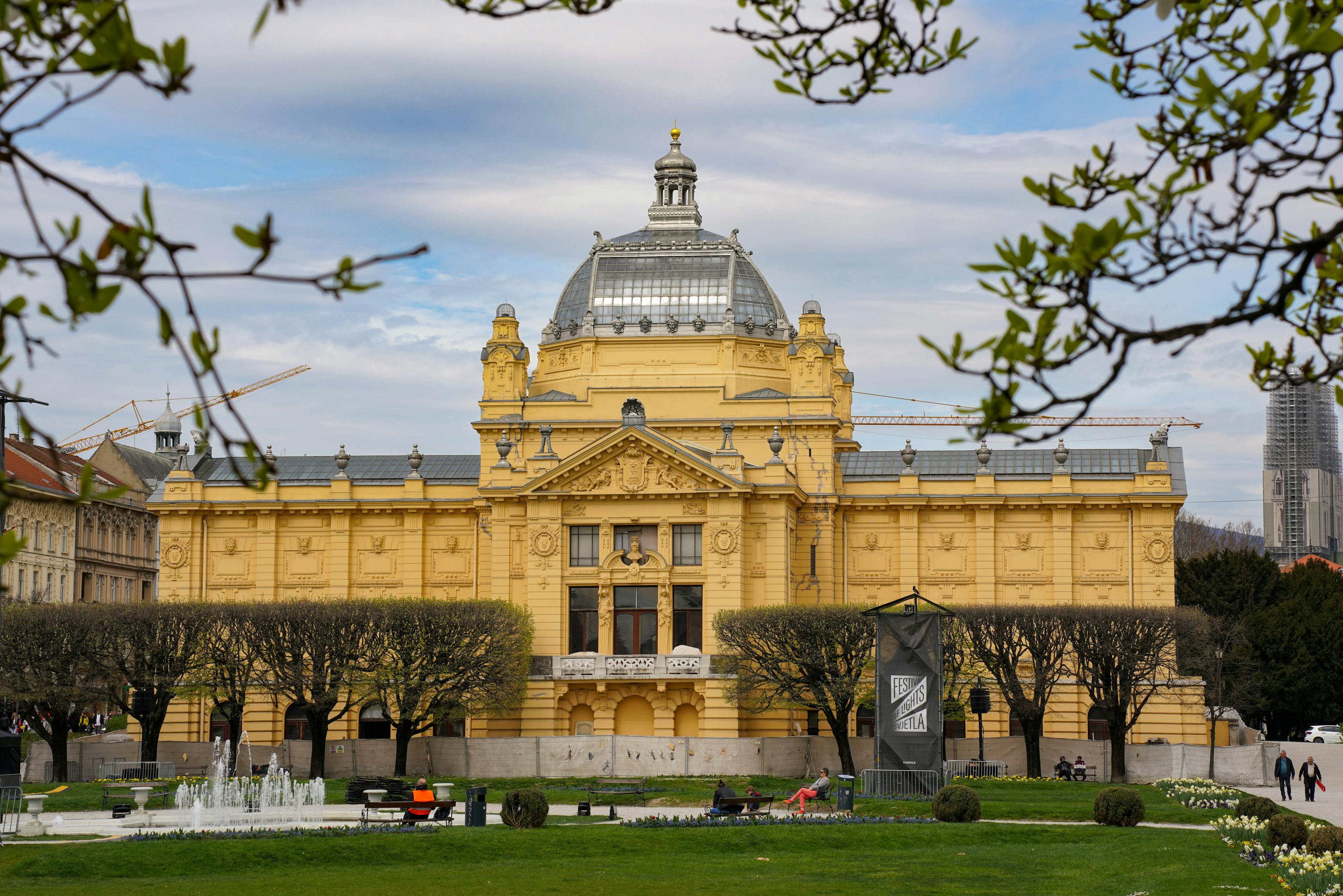 Explore the iconic Art Pavilion amidst lush greenery in Zagreb, Croatia